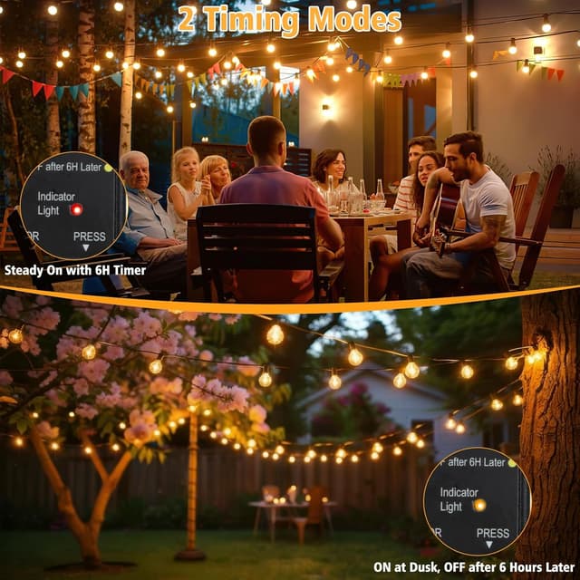 Detalle de QIHANS Mains Powered Outdoor Garden String Lights (30m/100ft) with Light Sensor Timer & 50+2 G40 Globe Bulbs