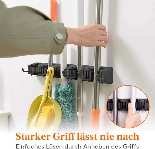 Detalle de Lifewit Besenhalterung Wand (2er-Set) mit Anti-Rutsch-Griff, 10 Schlitze & 6 Haken pro Halter, schwarz