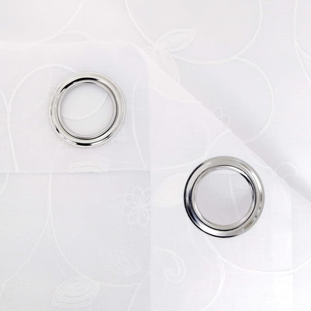 Detalle de Deconovo net curtains with flower embroidery, faux linen voile eyelet curtains (beige) – 2 panels