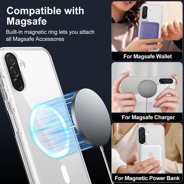 Detalle de XTCASE Coque magnétique MagSafe pour Samsung Galaxy A37, transparente (PC + TPU anti-chocs)