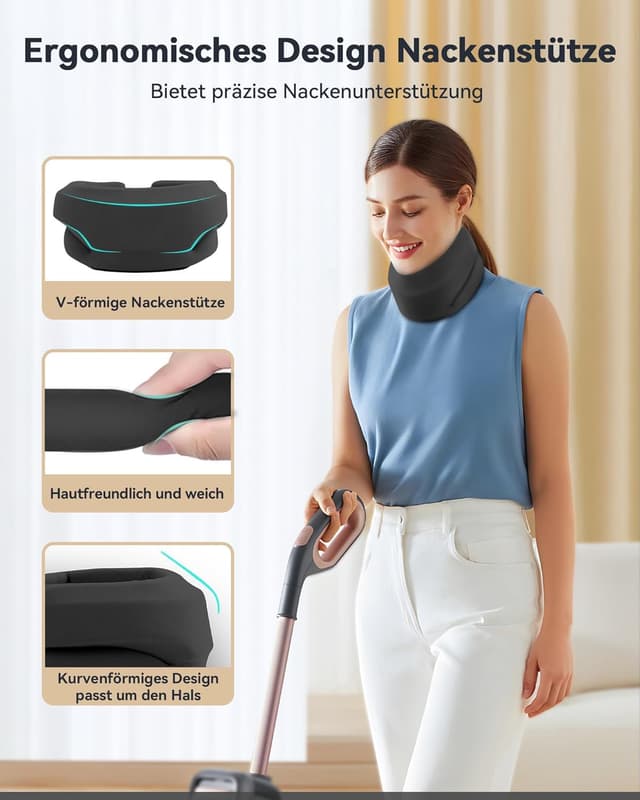 Detalle de BETOVIN Nackenstütze gegen Nackenschmerzen (semi-rigide Halskrause) – verstellbar, für Schlafen & tagsüber, Schwarz, M