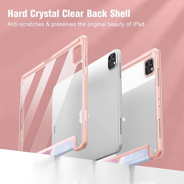 Detalle de Fintie Hybrid-Hülle für iPad Pro 11 (2022/2021/2020/2018) mit Stifthalter – rosa Marmor