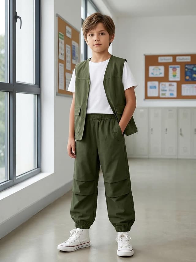 Detalle de JiAmy Boys Cargo Trouser Elasticated Waist Parachute Joggers (Ages 5–14)
