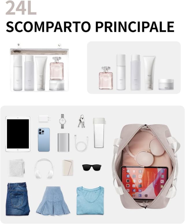 Detalle 2 de EHOHUB Borsa da viaggio pieghevole impermeabile 40x30x20 (bagaglio a mano Ryanair), beige