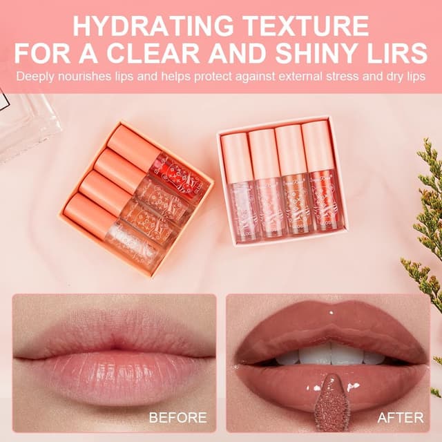 Detalle de Coffret AOOWU 4 soins liquides brillants à lèvres (huiles + gloss) — brillance durable et texture légère