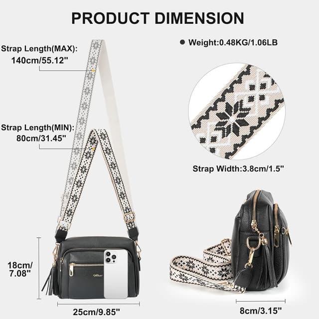 Detalle 2 de HILAEX Umhängetasche Damen mit Anti-Diebstahl-Clip, 4 Fächer und verstellbarem Gurt