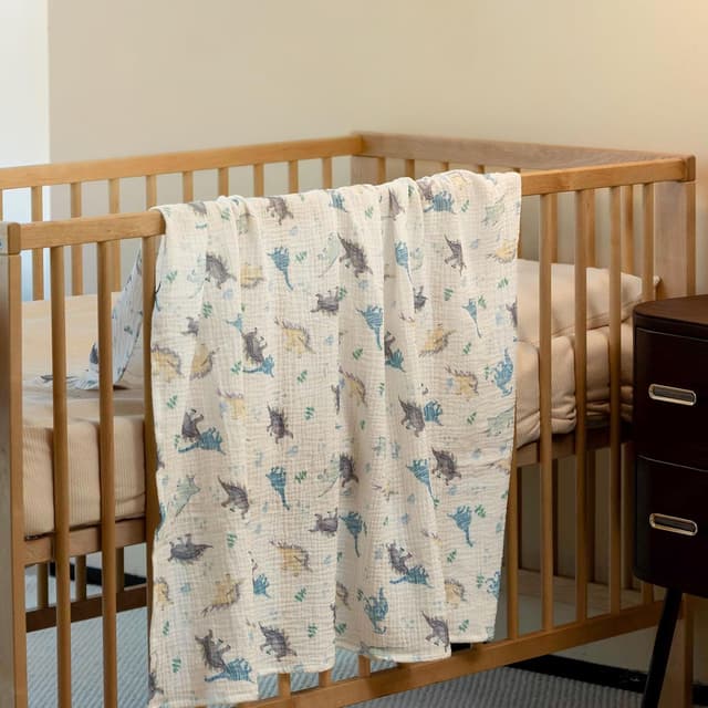 Thumbnail 6 de Blue Dinosaur Muslin Swaddle Blankets 38x40 inches