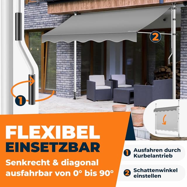 Detalle de KESSER Klemmmarkise mit Handkurbel & LED-Lichterkette (Balkonmarkise ohne Bohren) – höhenverstellbar, UV-beständig