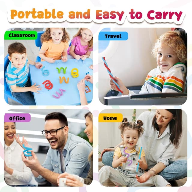 Detalle de ddLUCK Fidget Toys Silicone Sensory Sticks (Textured Calming Sticks) — 6 Pack for Kids 3+ & Adults