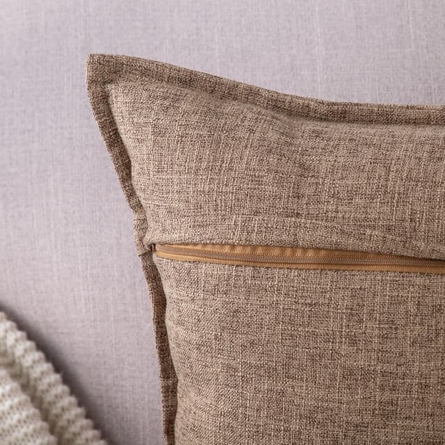 Detalle de Madizz 2er-Set Kissenbezüge aus Polyester-Leinen (Hellbraun) 60x60 cm