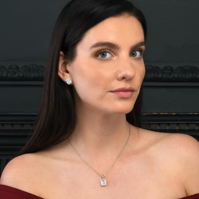 Detalle de Boucles d’oreilles Diamond Treats en argent sterling 925 rectangulaires, taille émeraude