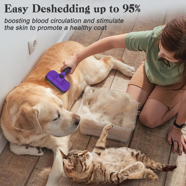 Detalle de Swihauk Self-Cleaning Slicker Brush for Dogs & Cats (Purple) — Skin-Friendly Grooming for Shedding