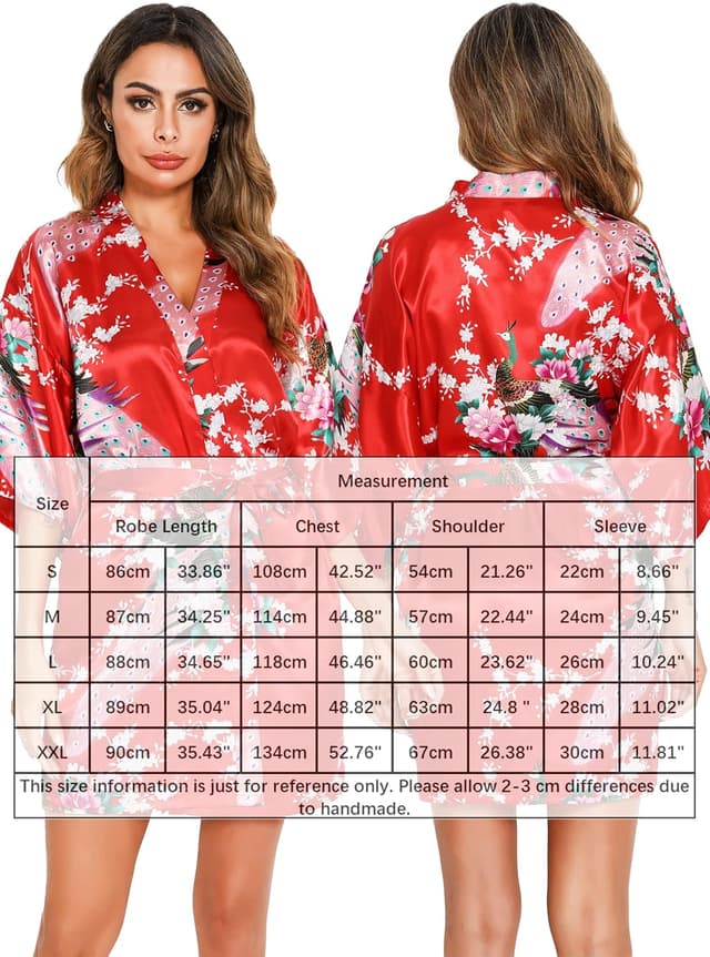 Detalle de Kimono japonais femme Vlazom en satin, court mariage (peignoir pour la mariée et demoiselles)