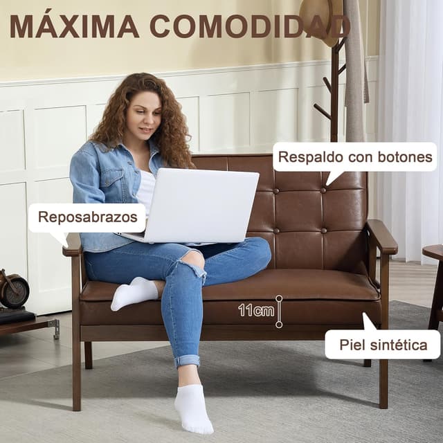 Thumbnail 3 de HOMCOM Sillón de 2 Plazas con PU y madera