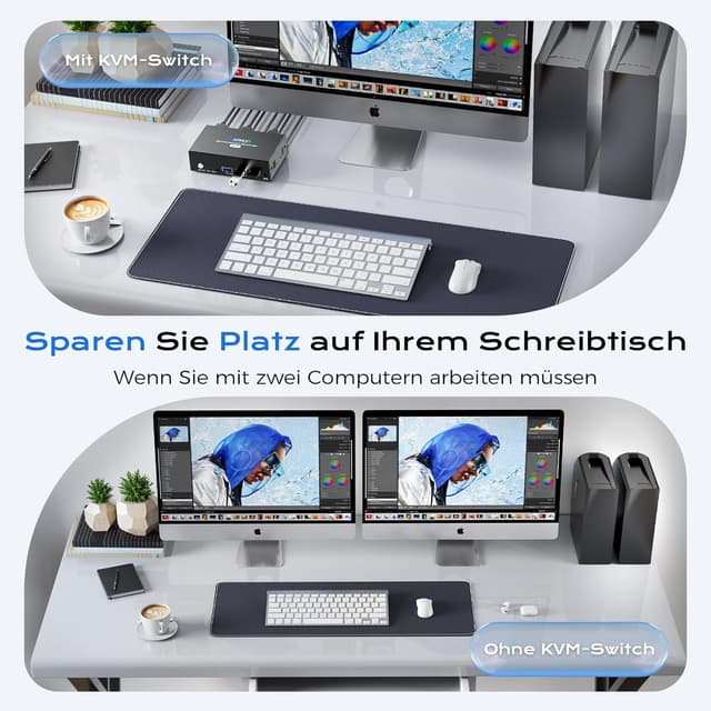 Detalle de HDMI KVM-Switch für 2 PCs, 2 Monitore, 8K@60 Hz & 4K@120Hz – mit 4 USB-Ports (USB 3.0, Fernbedienung)