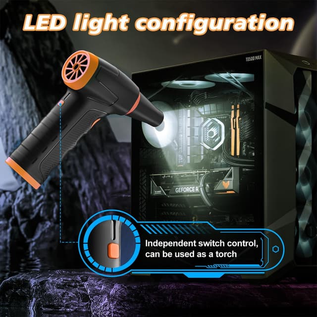 Detalle de WHATOOK W12 mini soffiatore elettrico a aria compressa ricaricabile 3 velocità, LED e batteria 8000 mAh