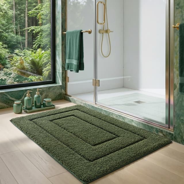Detalle de DEXI Bath Mat 60 x 110 cm in green – extra soft, absorbent microfiber with non-slip backing