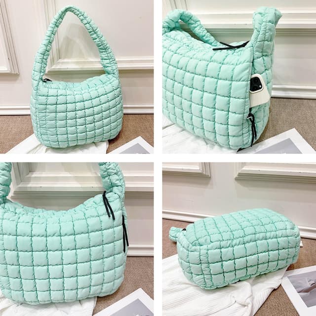 Detalle de Bagtopia Puffer Tote Bag (Large Quilted Puffer Bag) – lightweight quilted hobo tote for work, gym & travel