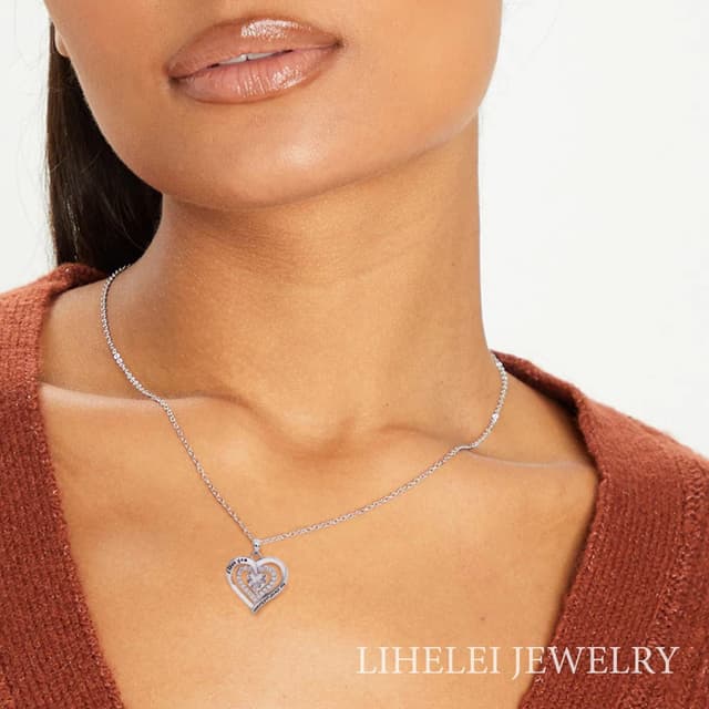 Thumbnail 6 de LIHELEI Damenkette S925 Silber mit „Forever Love“ Herz-Geburtsstein-Anhänger