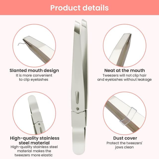 Detalle de AUYAO Pinzetta sopracciglia professionale 2 pezzi (punta piatta e inclinata) in acciaio inox con custodia in PU