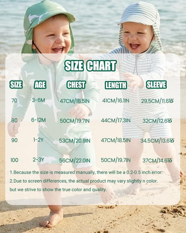Detalle de UV Kleidung Baby Badeanzug mit Hut (Gr. 62–98) – Langarm UV-Schutzkleidung für Schwimmen
