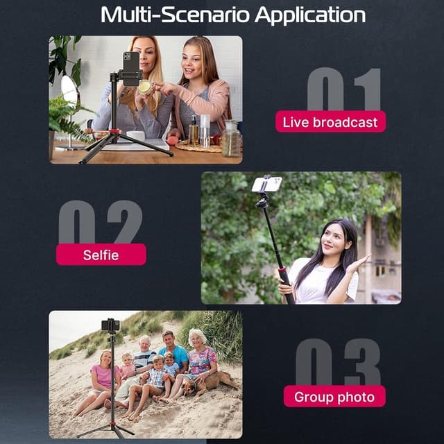 Detalle 2 de ULANZI MT-44 mobile phone camera tripod (147cm) with Bluetooth remote, 360° ball head & cold shoe mount