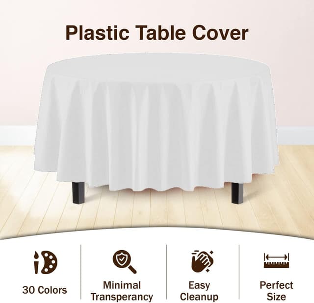 Detalle de 12-Pack Premium Plastic Tablecloth 84in Round Table Cover (White)