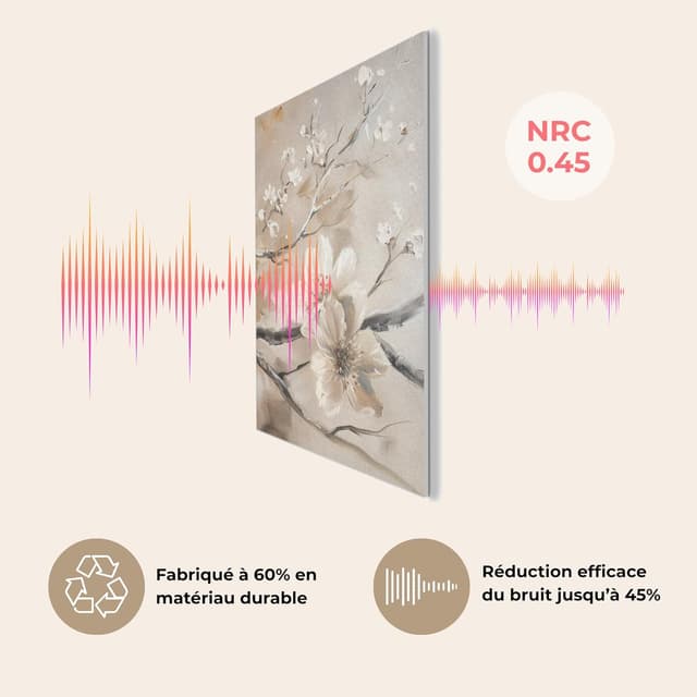 Detalle de Décoration murale feutrée MuchoWow 60x90 cm – panneaux décoratifs acoustiques fleurs, blanc