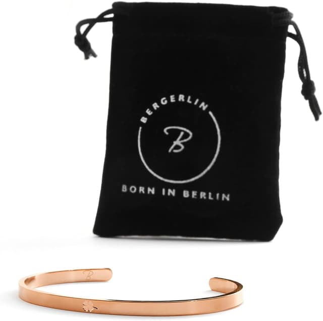 Detalle de BERGERLIN Armband mit Kleeblatt-Glücksbringer auf Edelstahlbasis, verstellbar und vergoldet