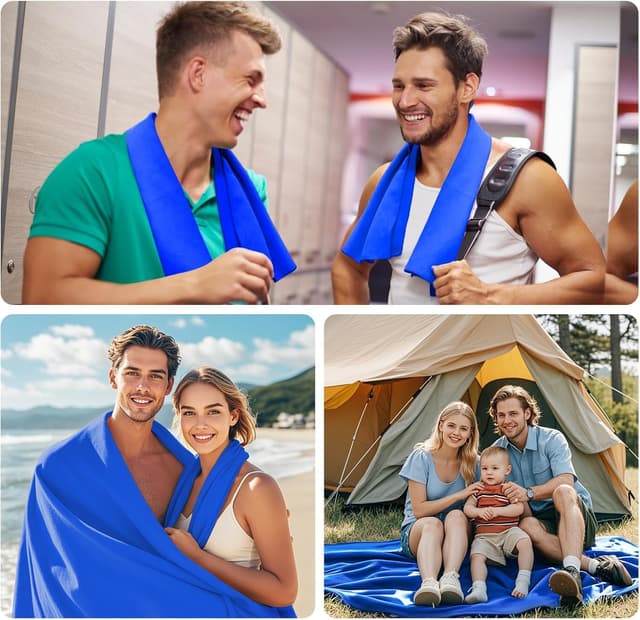 Detalle de Fosdaling Mikrofaser Handtuch-Set (3-teilig) – 200×100 cm + 2×80×40 cm, schnelltrocknend (Königsblau)