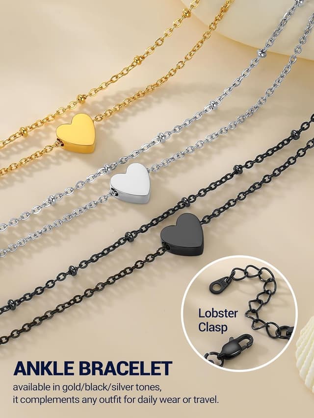 Detalle 2 de PROSTEEL Unisex-Fußkette aus Edelstahl, 18k vergoldet – verstellbar mit Herz-Anhänger