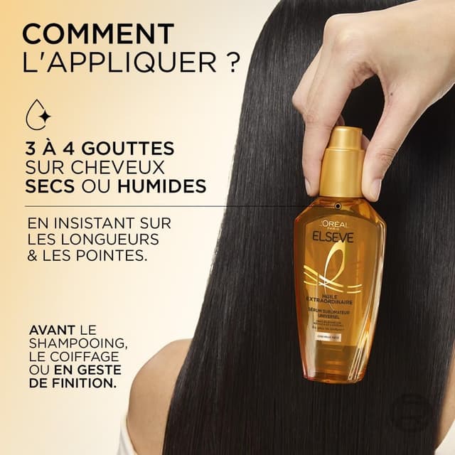 Detalle de L’Oréal Paris Elseve Huile Extraordinaire — soin nourrissant multi-usages sans rinçage (100 ml)
