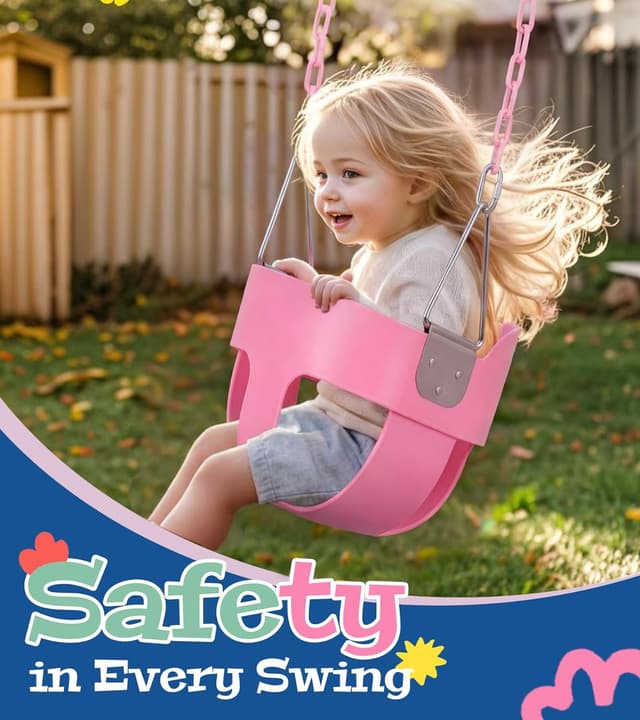 Detalle de High Back Full Bucket Toddler Swing (Pink) with Coated Chains & Locking Buckles