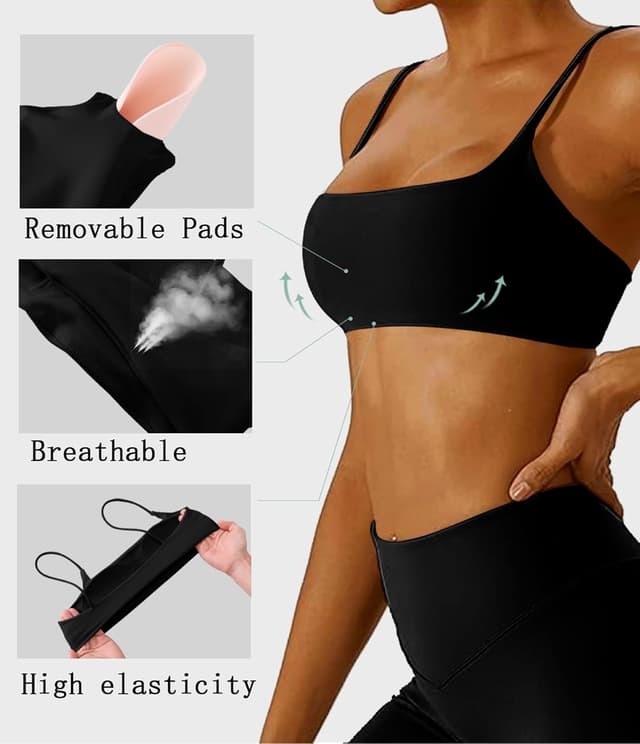 Detalle de Comper Women’s Thin-Strap Wirefree Sports Bra with Removable Pads (U-Shape Racerback)