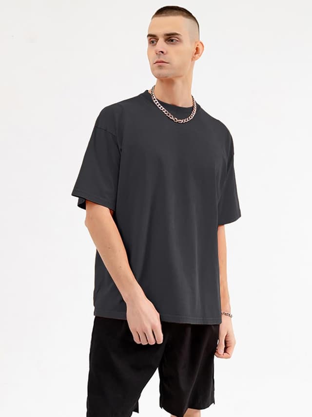 Detalle de HOUZONIY Oversized T-Shirt für Herren aus Heavy Baumwolle (Regular Fit) – Basic für Sommer & Streetwear