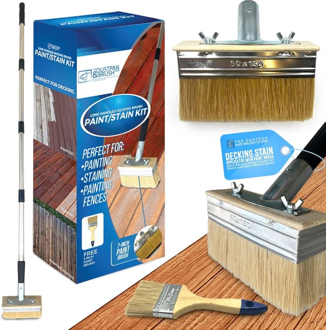 Detalle de Decking Stain Brush Kit with Metal Handle (7" kit) + Extra Brush Head + 3" Paint Brush