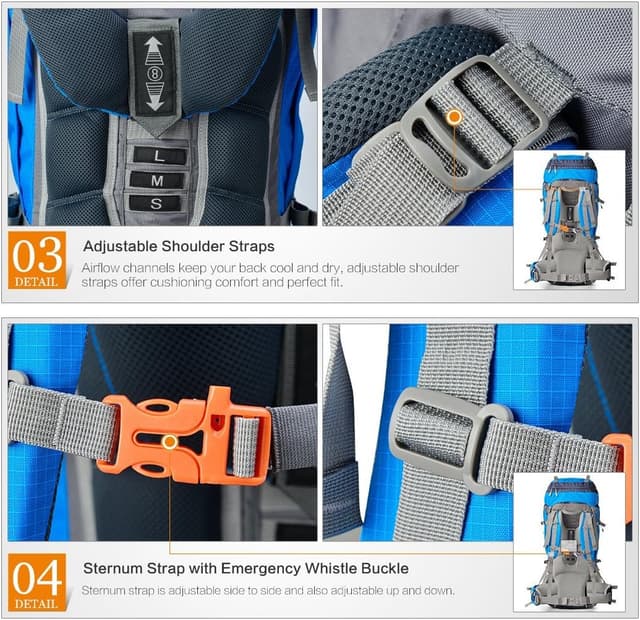 Detalle de MOUNTAINTOP Trekkingrucksack 80L (80 Liter) – Wanderrucksack für Herren & Damen mit Regenschutz