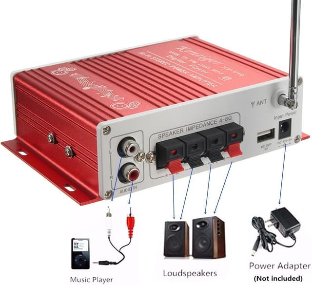 Detalle 2 de WINGONEER Mini Bluetooth Hi‑Fi AMP 12V