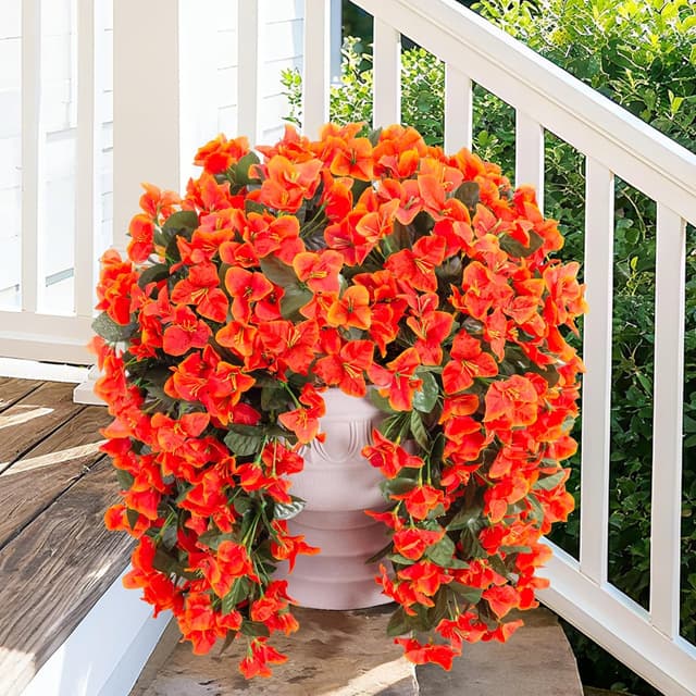 Detalle de Artificial Bougainvillea Faux Flowers (2 Bundles) UV-Resistant Silk Trailing Vines for Outdoor Fall Decor