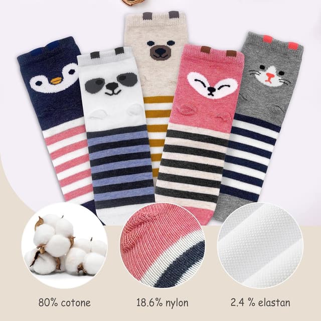 Detalle de ZFSOCK Calzini bambina in cotone con gatti cartoon (set da 5 paia) taglie 23-26/27-30/31-34