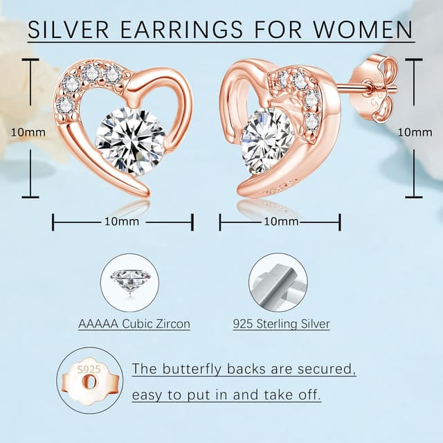 Detalle 2 de Cangall Ohrstecker Silber 925 Herz mit Cubic Zirkonia (10 mm) – hypoallergen