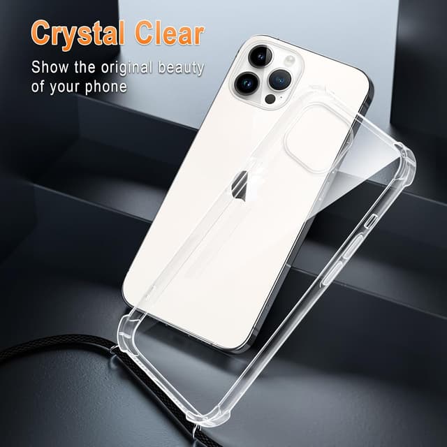 Detalle de Coque XTCASE pour iPhone 15 Pro avec cordon et tour de cou en silicone TPU transparent (noir)