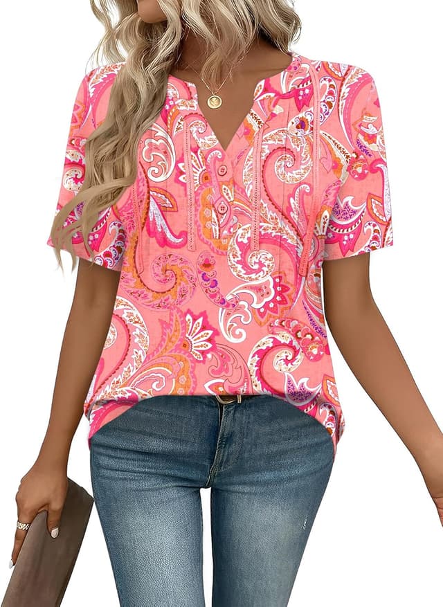 Thumbnail 6 de IECCP Women’s short sleeve button dressy tunic top with V-neck pleated detailing