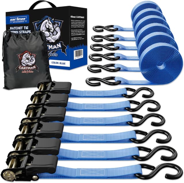 Detalle de Cartman 1" x 15' Ratchet Tie Down straps (up to 1500lbs) – 6 pack in carry bag