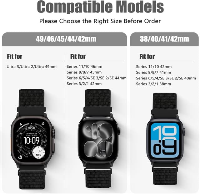 Detalle de Runostrich Nylon Sport Strap (Solo Loop) for Apple Watch 49mm–38mm – Adjustable 2 Pack