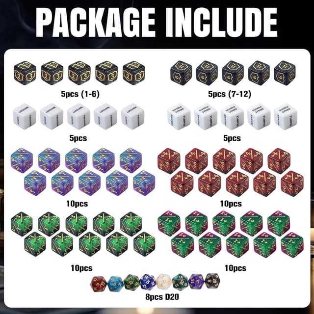 Detalle de QUTHZZHY 68stk MTG-Würfelzähler-Set mit D20-Würfeln und Aufbewahrungstasche – für MTG/TCG Gaming-Zubehör