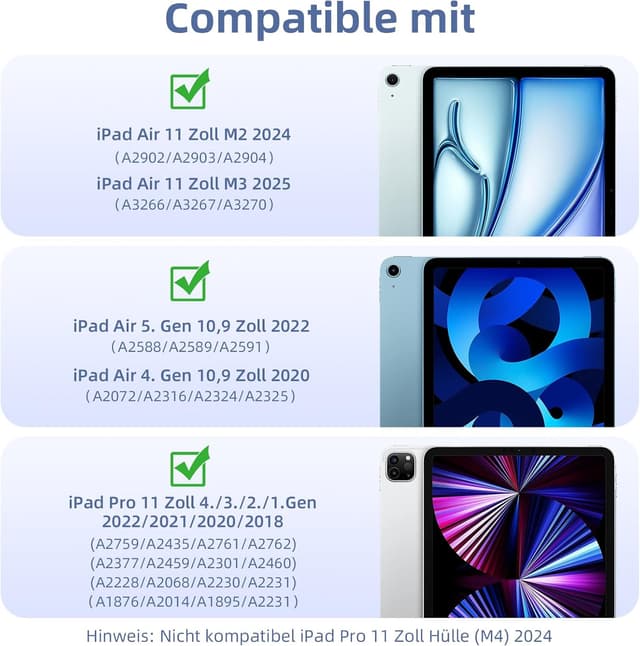 Detalle de drivego 360° drehbare Hülle für iPad Air 11 Zoll (M4/M3/M2) & iPad Pro 11 Zoll mit abnehmbarer Magnet-Rückseite, Blau