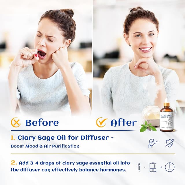 Detalle de HIQILI Clary Sage Essential Oil 100ml (100% pure, undiluted) for aromatherapy, massage, bath and skincare