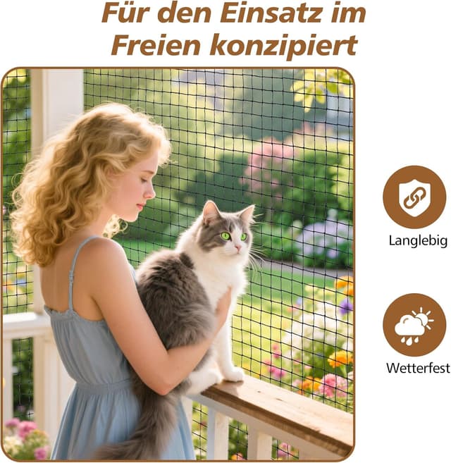 Detalle de Aystkniet Katzennetz fürs Balkon ohne Bohren (drahtverstärkt), inkl. Klebehaken & Silikonkleber