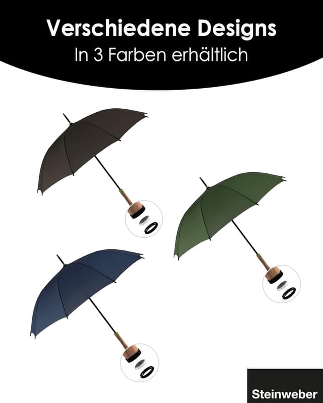 Detalle 2 de Steinweber Airbrella intelligenter Regenschirm mit AirTag-Versteck – sturmfest & wasserdicht, 98 cm Länge